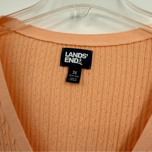 Lands End Cable Knit Sweater Womens Size 3X Long Sleeve V Neck cotton peach - Picture 6 of 9